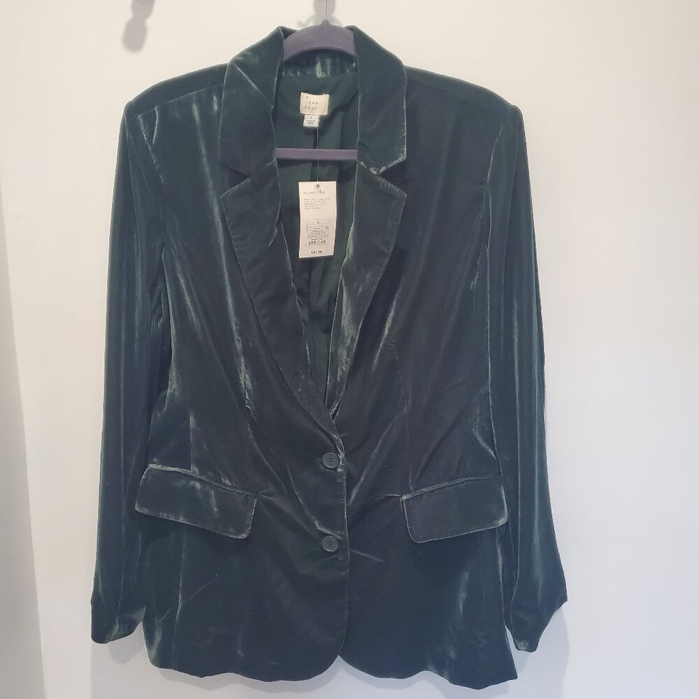 NWT A New Day Dark Green Velvet Blazer  Large
